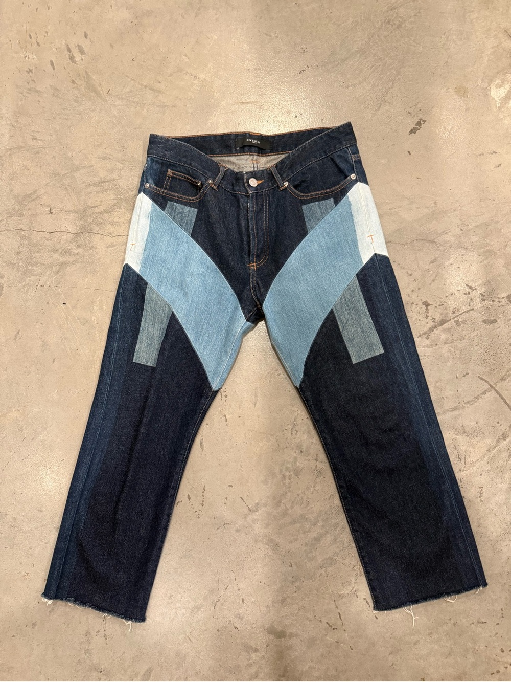 Givenchy Two-Tone Patchwork Straight Jeans in Dark and Light Blue